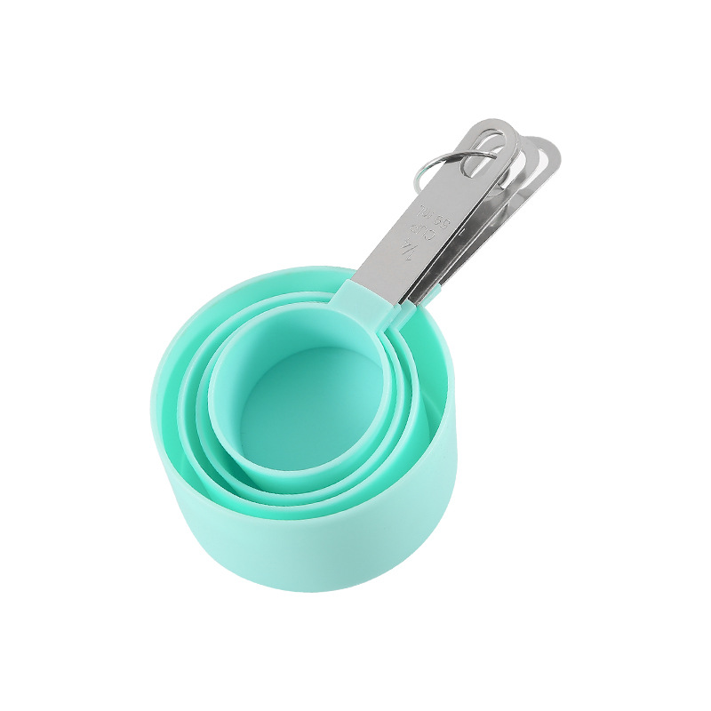 4Pcs/8Pcs Measuring Cup and Spoon Multipurpose Spoon Cup Measuring Tool Baking Accessories Stainless Steel Handle Kitchen Gadget: Green Cup