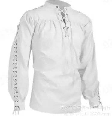 Disfraz de guerrero de caballero Medieval para hombres adultos, Túnica verde, ropa de caballero normano, camiseta trenzada de pirata sajona para hombres: 5 XL / Blanco