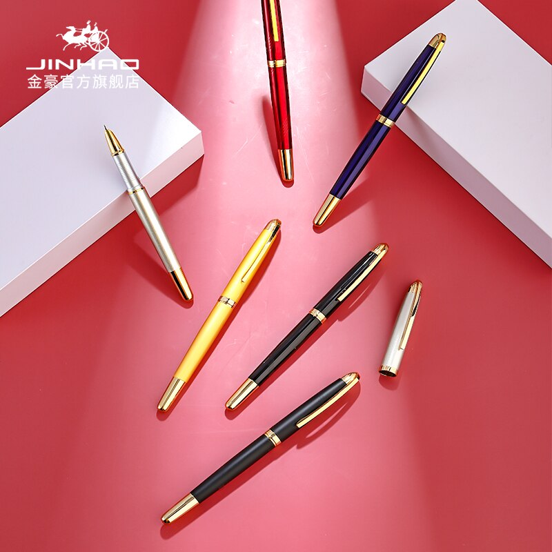JINHAO 606 Financial Tip Fountain Pen 0.38mm Shine Platinum Steel School Office Business Writing Ink Pens Stationery