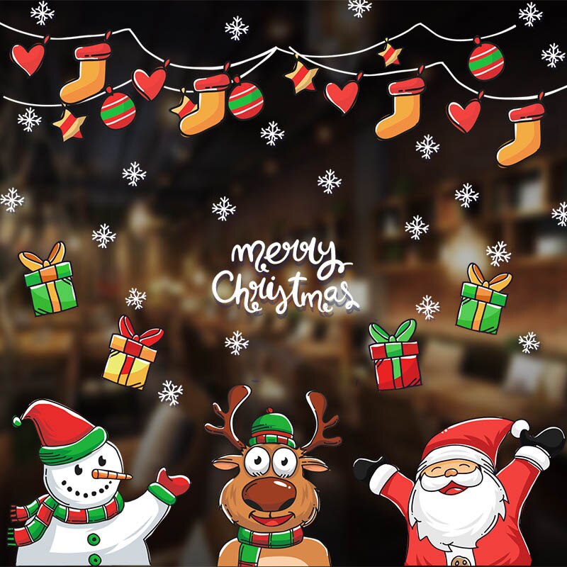 Snowman Wall Sticker DIY Christmas Party Home Decoration Windows Door PVC Stickers Year Household Glass Wall Sticker: Style 4