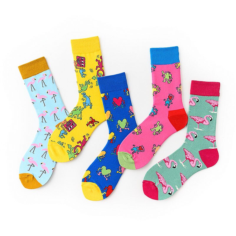 Flamingo Print Women Socks Cotton Colorful Cartoon Sport Men Sock Cute Funny Happy kawaii Dog Cycling Christmas