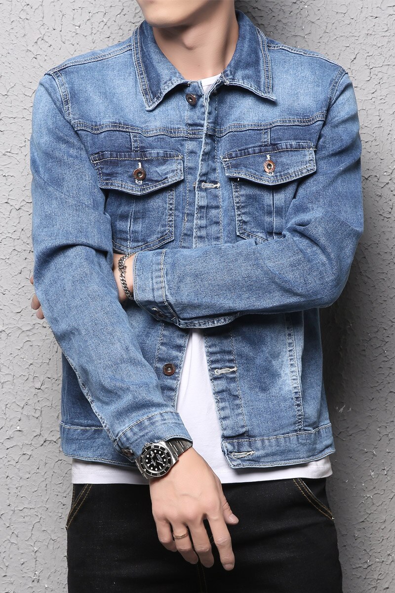 Brand 100 cotton lapel men&#39;s denim jacket slim casual blue denim jacket large size 5XL men&#39;s retro denim jacket