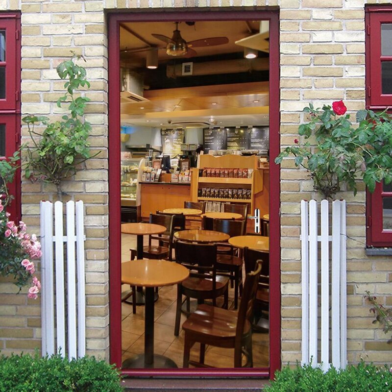 2 Stks/set Koffie Scence Deur Stickers Slef-Zelfklevend Behang Pvc Vinyls Decor Poster Slaapkamer Entree Beknopte Mural Decal 3d