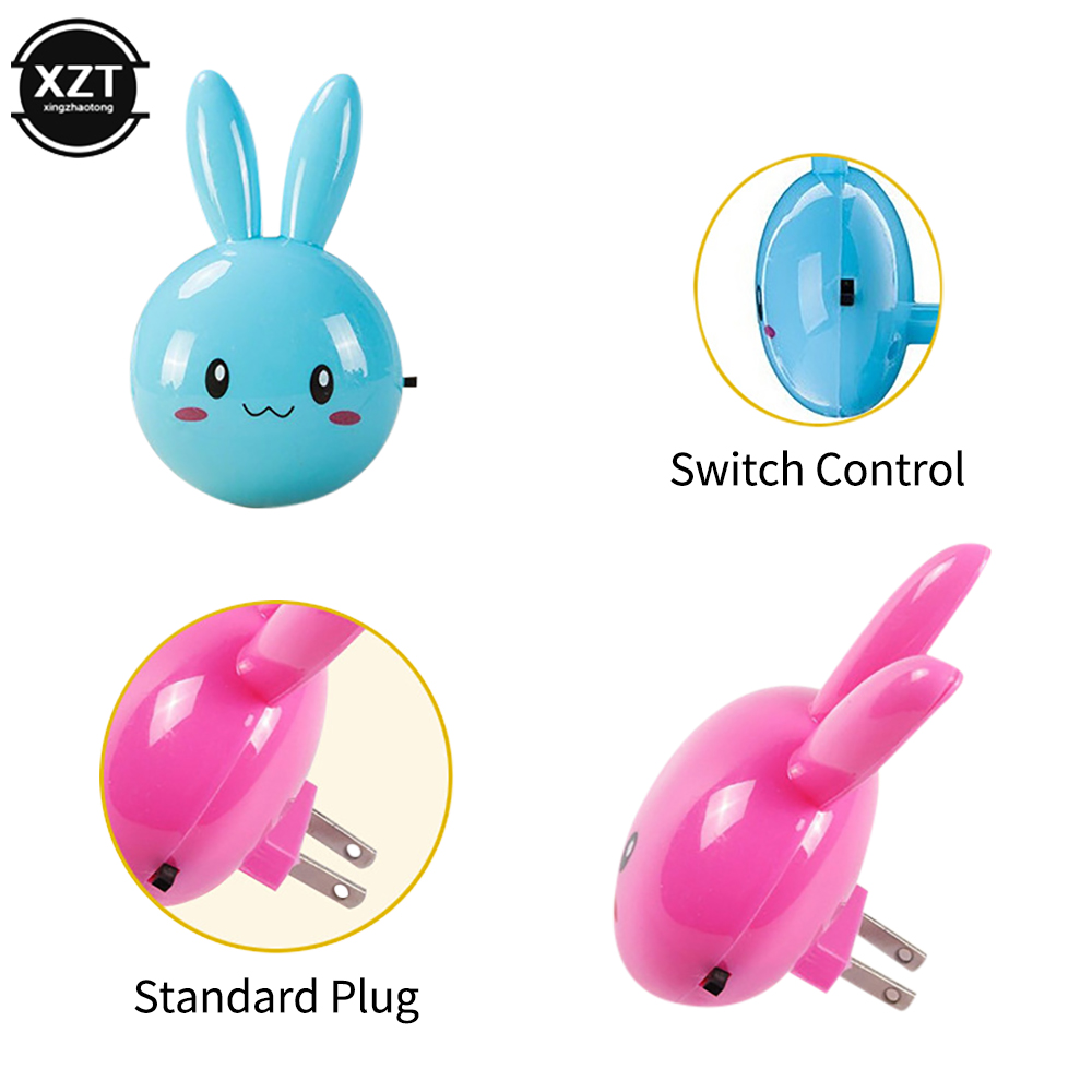 Schalten Sie den Schalter ein. Niedliches Kaninchen-LED-Nachtlicht, US-Standard, rosa, süßes Kaninchen
