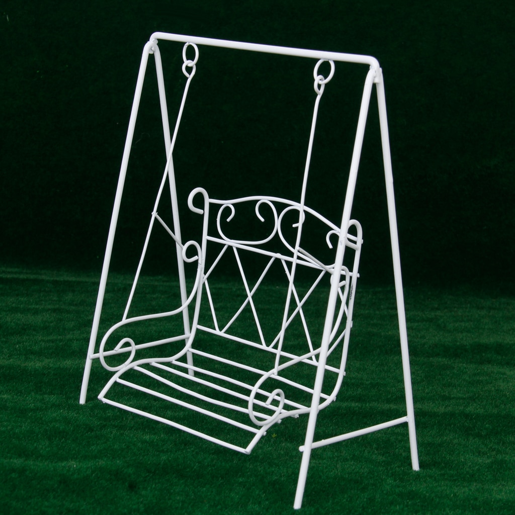 Doll House 1/12 Scale Dollhouse Miniature Garden Furniture Metal Swing Rocking Chair White Classic Kids Toy 6x2.76x6.9inch