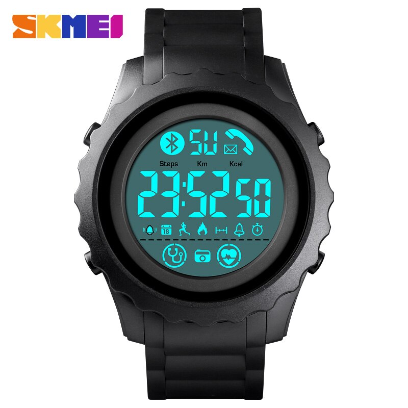 Skmei Mannen Bluetooth Sport Digitale Horloges Hartslagmeter Call Herinneren Calorie Waterdicht Horloge Reloj Hombre Klok: Black white