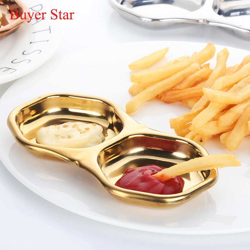 Gold Stainless steel dish kitchen utensil butter plate seasoning soy dish Metal dessert Trays Tableware vinegar sauce snack Dish