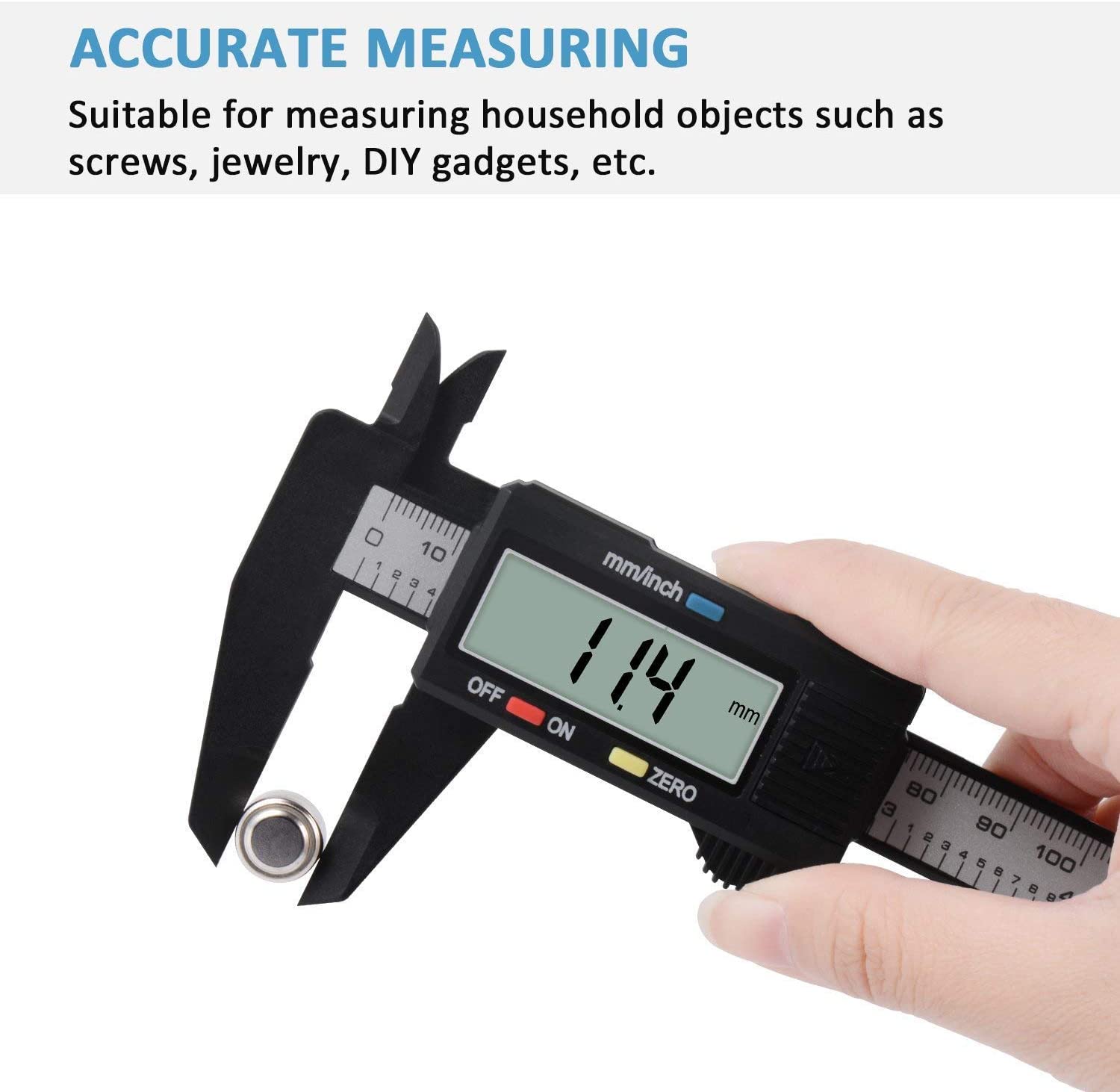 Digital Caliper, Calipers Measuring Tool - Electronic Micrometer Caliper with Large LCD Screen Inch and Millimeter Conversion