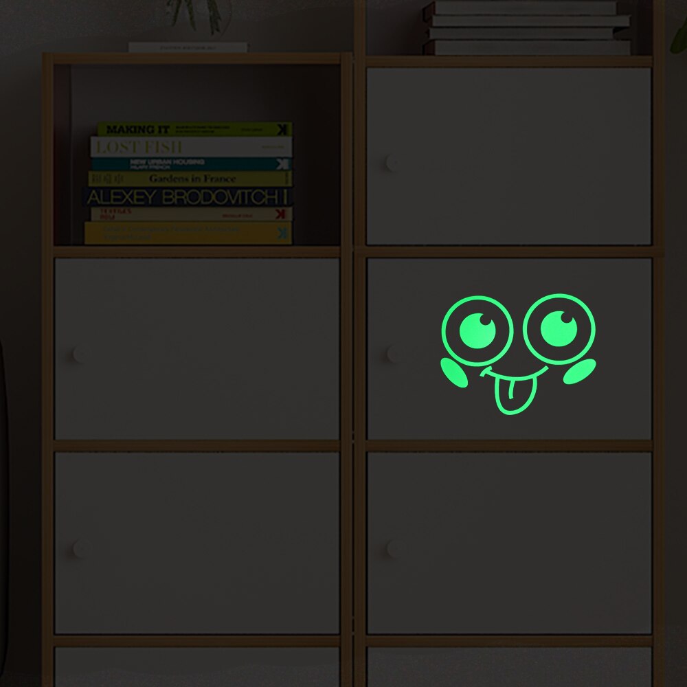 Sticking Tongue Out Smile Face Luminous Sticker Cartoon Glowing Bathroom Sticker Funny Toilet Sticker Wall Cabinet Laptop Decals