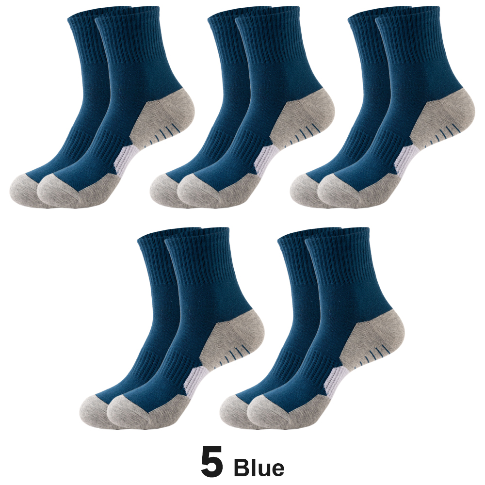 5 Pair Winter Men Socks Cotton Black Leisure Business Long Socks Walking Running Hiking Thermal Socks For Male Plus Size 38-48: Black Blue