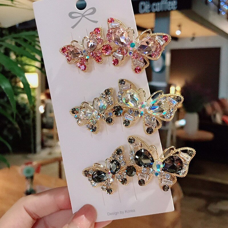 Retro pełna diamentowa grzywka szpilka moda damska śliczna szpilka do włosów z tyłu głowy Rhinestone akcesoria do włosów Rhinestone motylkowa szpilka do włosów