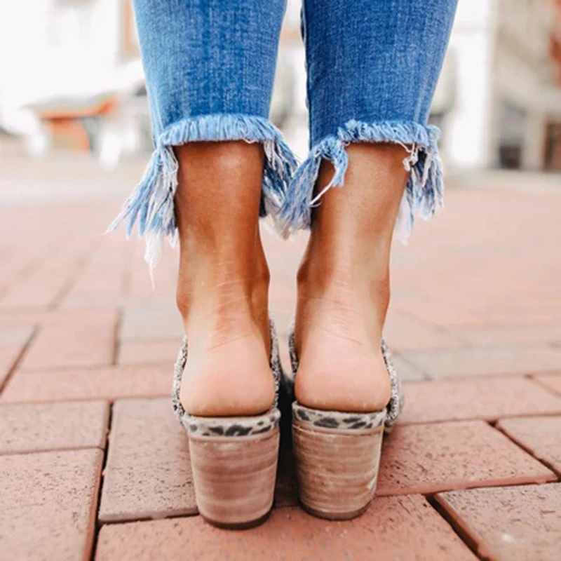 Peep toe sandaler leopard wedges sko til kvinder hæle sandalias mujer sommer træsko dame zapatos de hombre dame sko