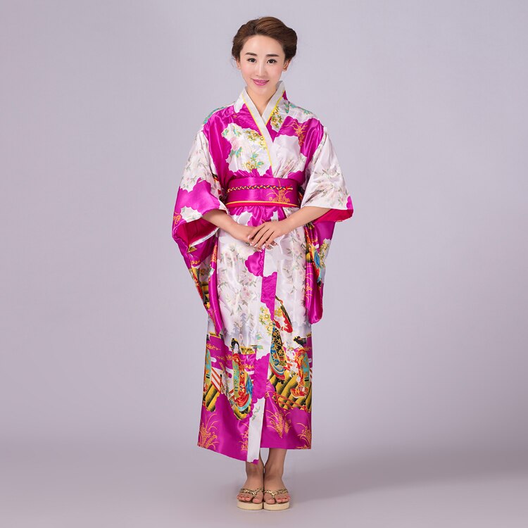 Mujer señora tradición japonesa Yukata traje de kimono japonés Cosplay traje Floral: Rose