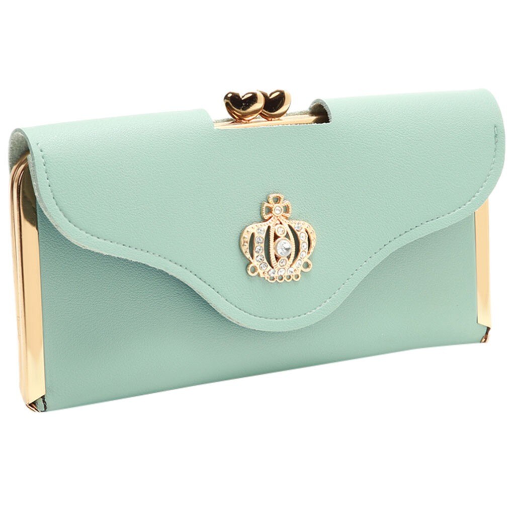 Clutch Bag Crown Diamond Mobile Phone Bag Ladies Long Evening Purse Vintage Women Leather Wallet Pocket Credit Card: Green