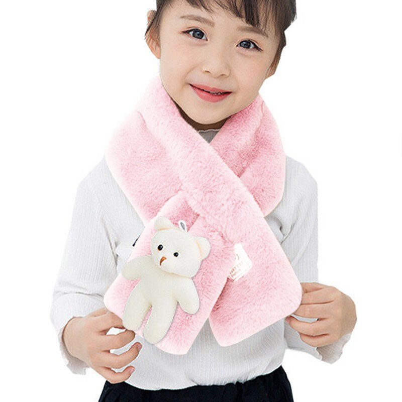 Children Girls Scarf Plush Fur Scarf Cute Bear Decor Collar Shawl Neck Warmer For Winter
