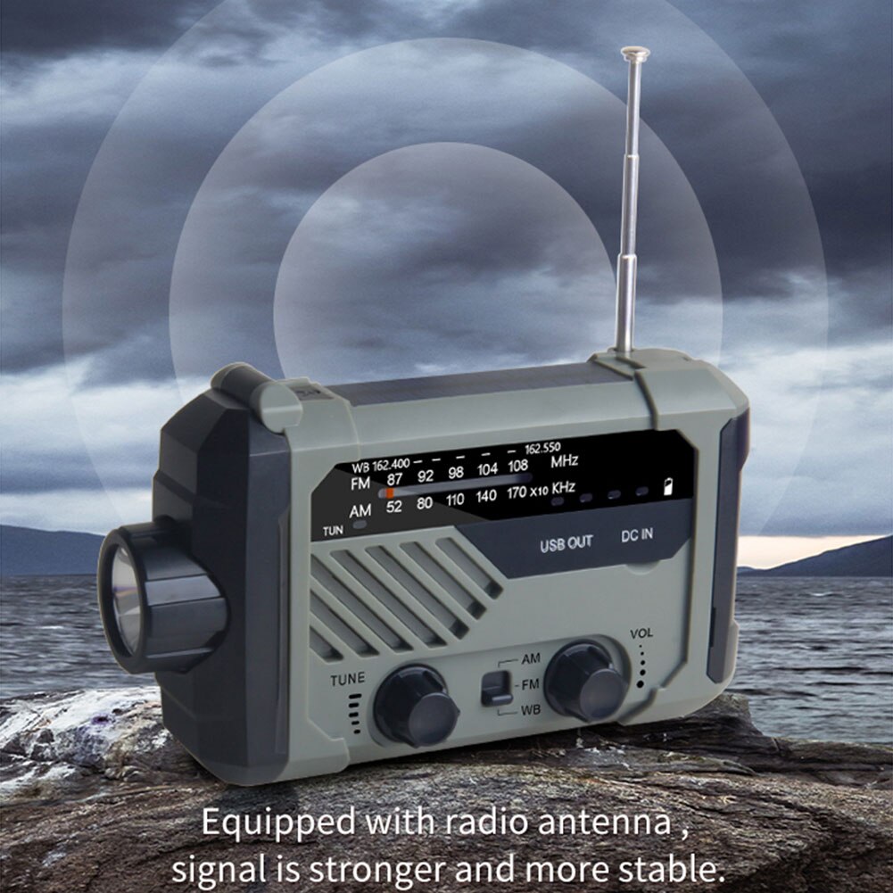 Emergency Radio 2000mAh-Solar Hand Crank Portable AM/FM/NOAA Weather Radio with Flashlight&amp;Reading Lamp Cell Phone Charger