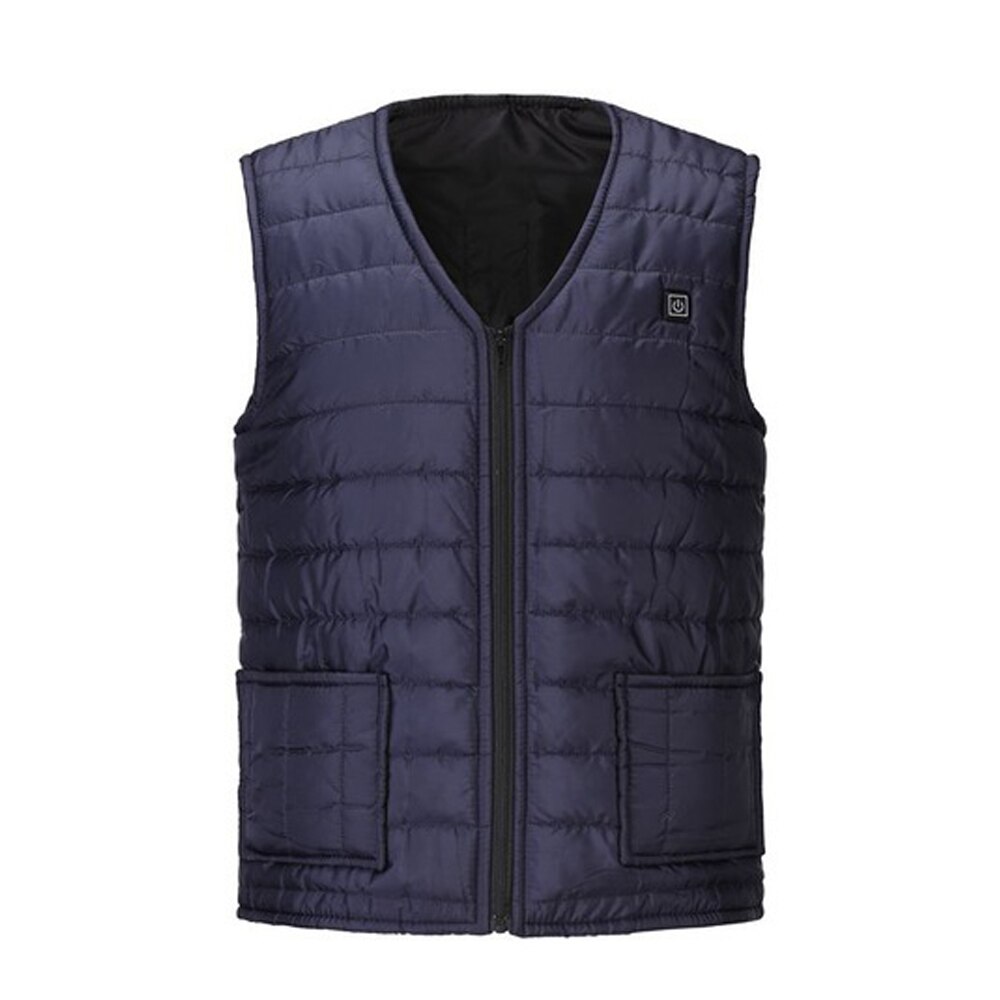 Outdoor USB Heating Coat Heated Vest Jackets Winter Flexible Electric Thermal Clothing V-neck Skiing Fishing Hiking Warm Clothes: Blue / M