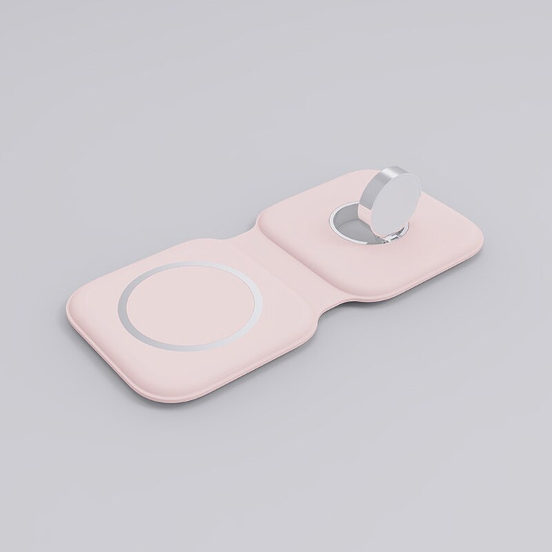 2-in-1 Magnetic Wireless Charger - 15W Fast Charging for iPhone 12 Series & AirPods Watch: Pink