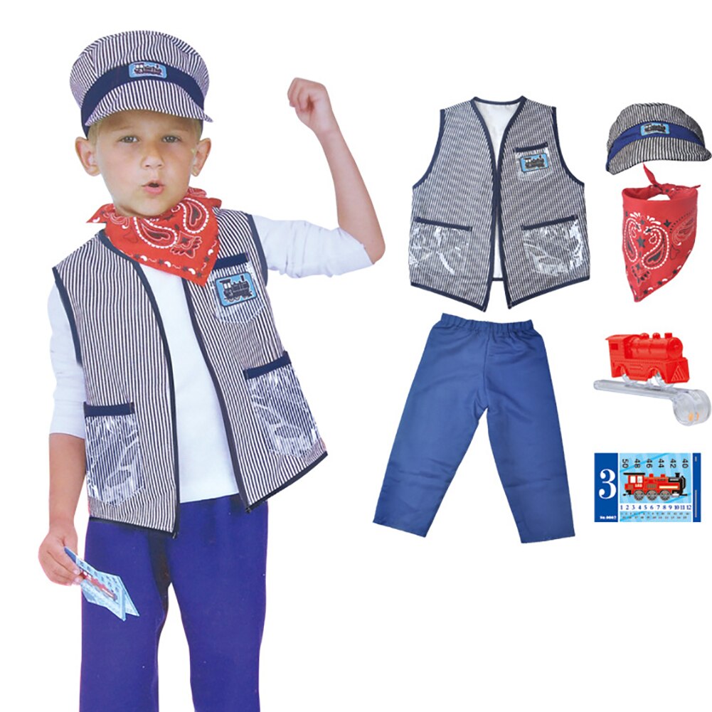 freundlicher Zug Ingenieur Leiter Kostüm einstellen Prom Rolle Spielen Leistung Cosplay Kostüm freundlicher Schild Kleidung Ausrügestochen Requisiten