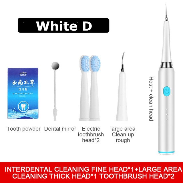Multifunctional Electric Toothbrush Tooth Scrubber Remove Calculus Tooth Care Tool Ultrasonic Electric Dental Scaler: White D