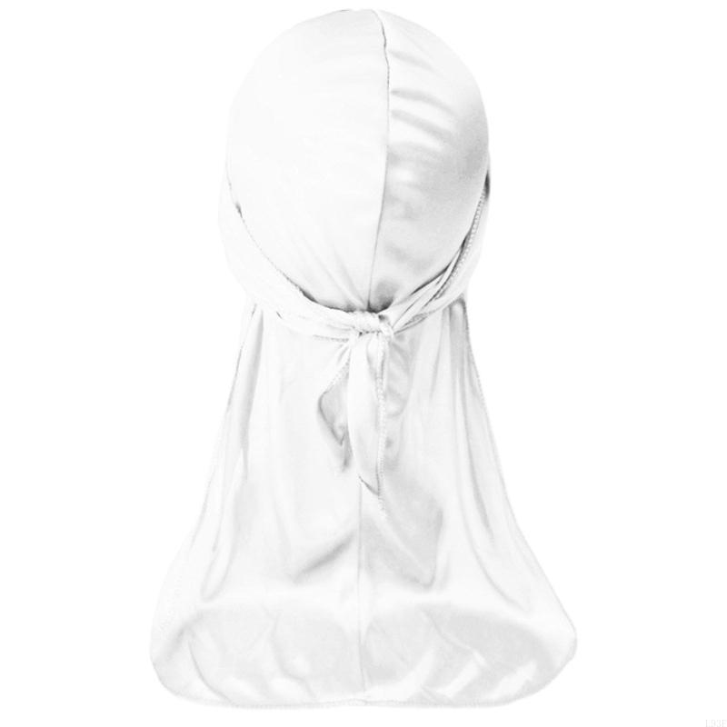 L93F Men's Soft Silky Durag Head Wrap Long Tail Dreadlocks Hat for Various Hair Type: WHITE