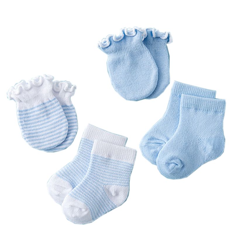 4 Paare freundlicher freundlicher Baby Neugeborenen Socken Handschuhe Anti-kratzen Atmungs Elastizität Schutz Gesicht Fäustlinge Dusche: Himmel Blau