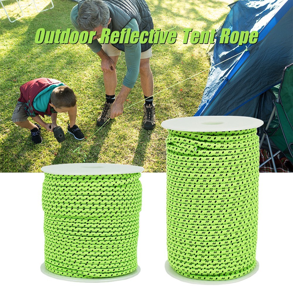 50m reflekterende tau paracord 2.5/4mm diameter reflekterende streng vindtett telttau til campingtelt fortelt utendørs utstyrssnor