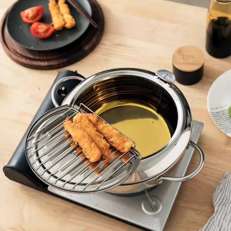 Premium Deep Fryer Pot - Stainless Steel Frying Pot with Accurate Thermometer Chicken