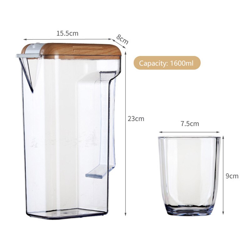Tetera de plástico grueso con tapa de madera para infusiones, recipiente , hervidor claro, cestas de filtro cuadrado
