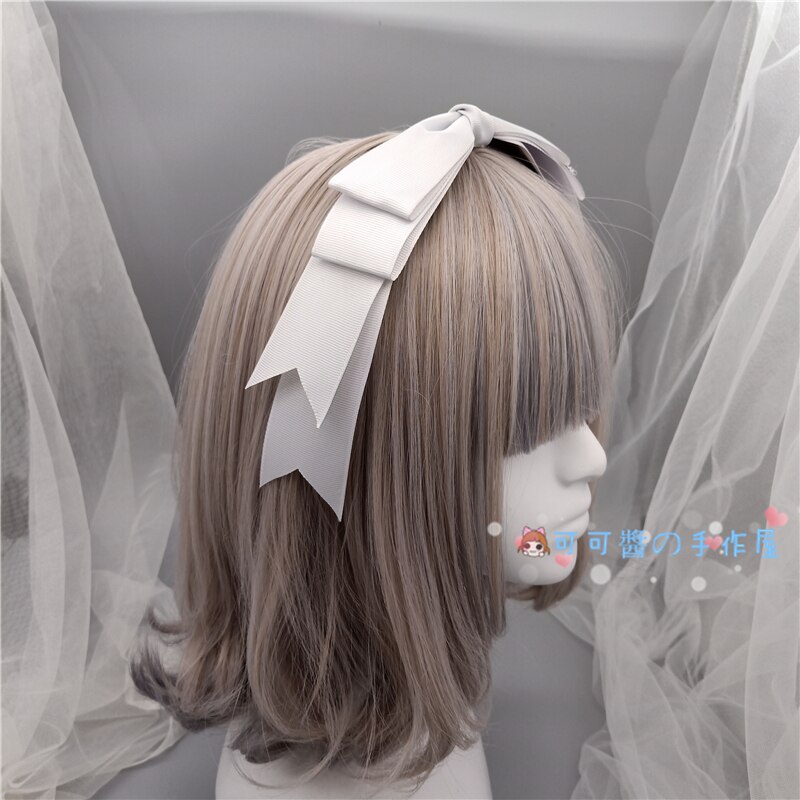 Lolita, diademas con lazo KC estilo japonés, dulces accesorios para el cabello de corazón para niñas, diadema Harajuku, tocado: Light Gray
