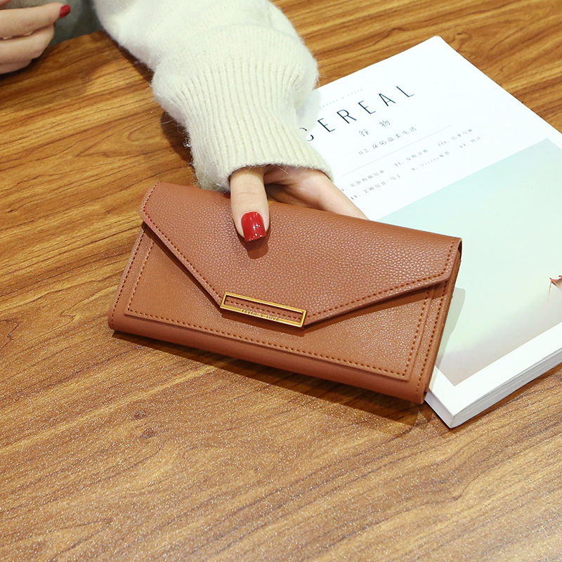 Wallet style for women Korean long style, fresh multi-function buckle, Japanese and Korean retro thin coin wallet: Khaki