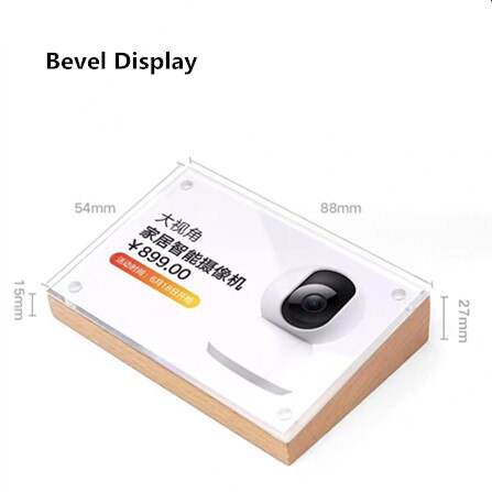 Magnetic Tabletop Wood Block Menu Holder Display Stand Counter Acrylic Picture Photo Frame Price Label Holder: 54x88mm Bevel