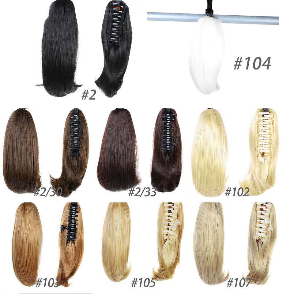 MANWEI, cabello corto liso, marrón, negro, Little Pony Tail, moño de cabello sintético, garra de cabello, extensiones de cabello de coleta