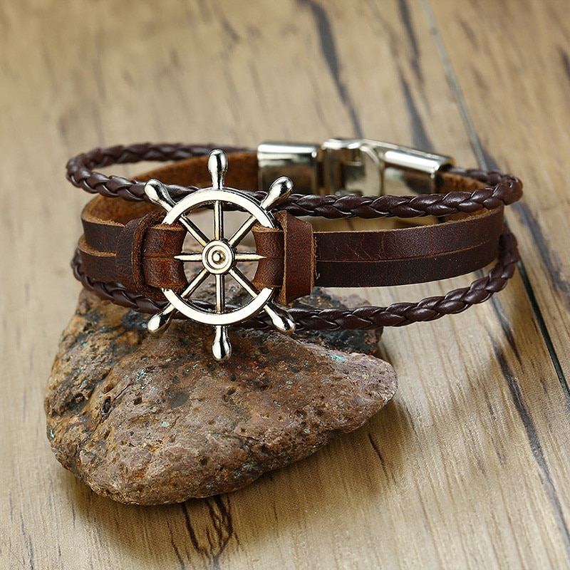 ZORCVENS 2022 Neue Jahrgang rüder Charme Armbinde für Männer Multi-schicht Leder Seil Armbänder Armreifen