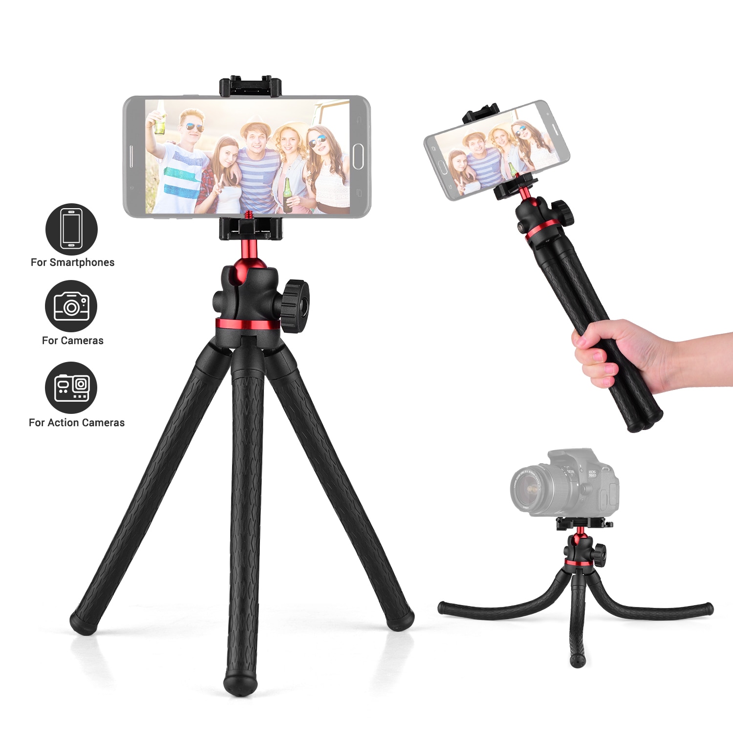 Flexible Octopus Phone Tripod for phone 360 Degree Rotatable with 1/4 Screw Thread Integrated Phone Clamp Cold Shoe Mount Bubble