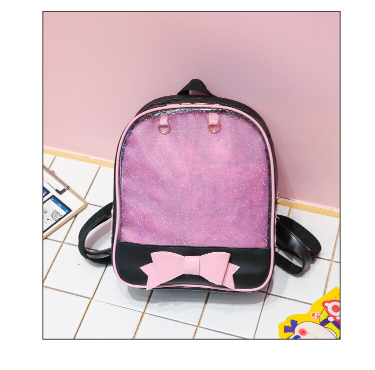 Mochila transparente para mujeres, bonitos bolsos con lazo para el colegio, minimochilas escolares negras para chicas adolescentes, recién llegadas, mochila