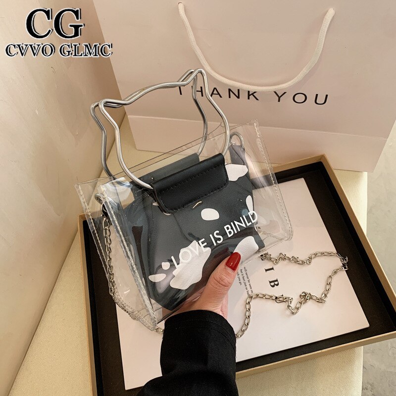 Cvvo Glmc Luxury Handbag 2PC Jelly Transparent Shoulder Messenger Bag Women Portable Crossobdy Bags