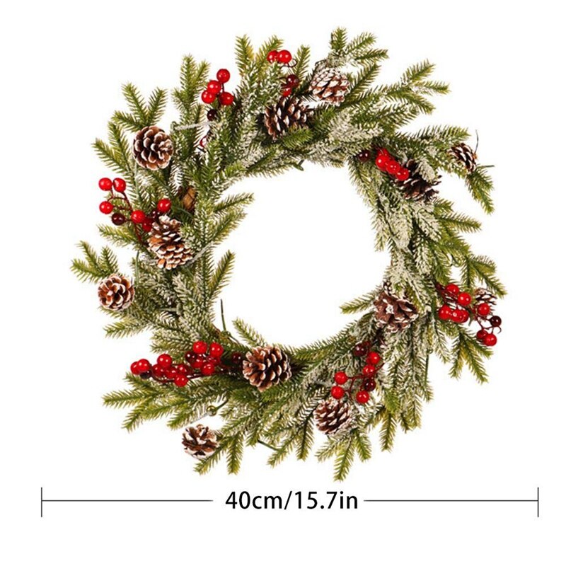 Christmas Garland PE Pine Cone Red Fruit Wreath Romantic Christmas Decoration White Flocking Pendant with Frost Ornaments Arts