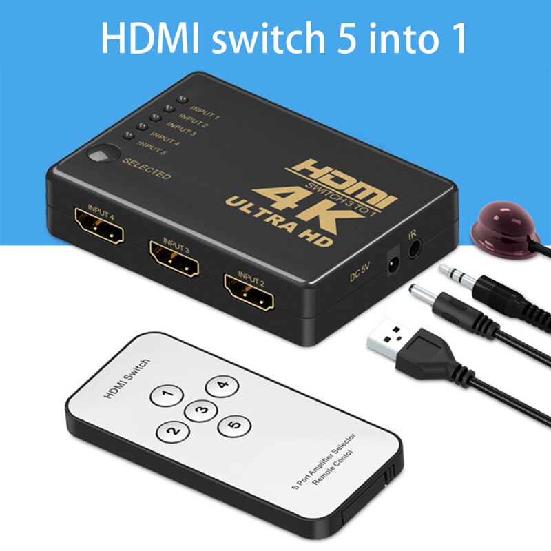 HDMI Switcher 5 in 1 Out, Support 4K, Full HD 1080... Vicedeal