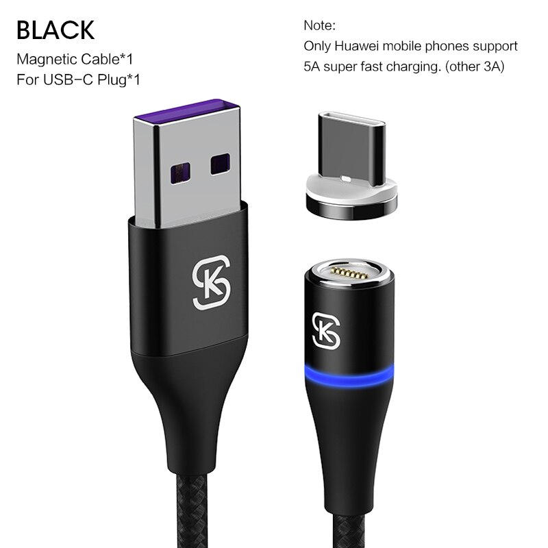 Sikai cabo usb carregador rápido 3 em 1 5a, cabo de carregamento rápido e magnético para huawei honor view 20 usb c 5a qc4.0 para honor 10 30pro: Black for usb-c