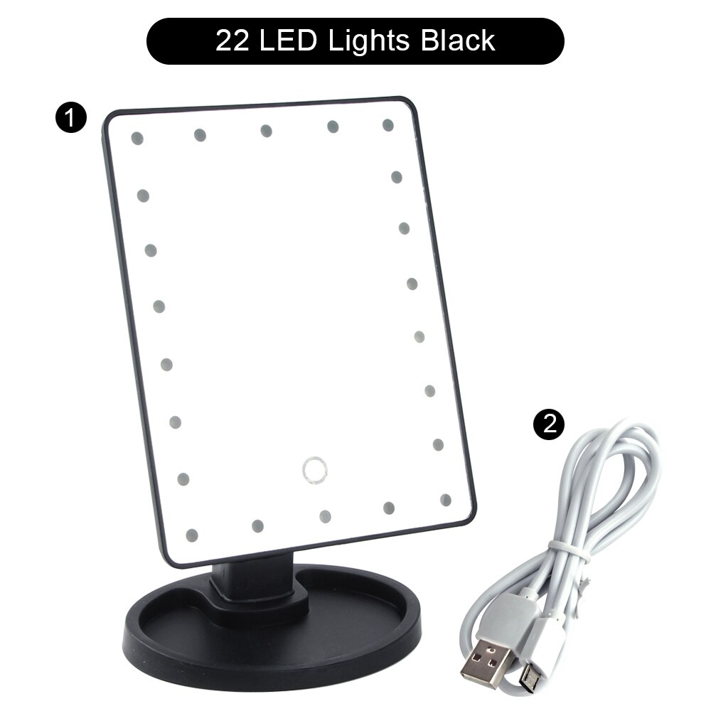 Kaptafelspiegel met verlichting, 16/22 led-helder touchscreen, flexibele cosmetische spiegel met vergrootglas , 10x 1x kaptafelspiegels: Bk 22 led-lampjes usb
