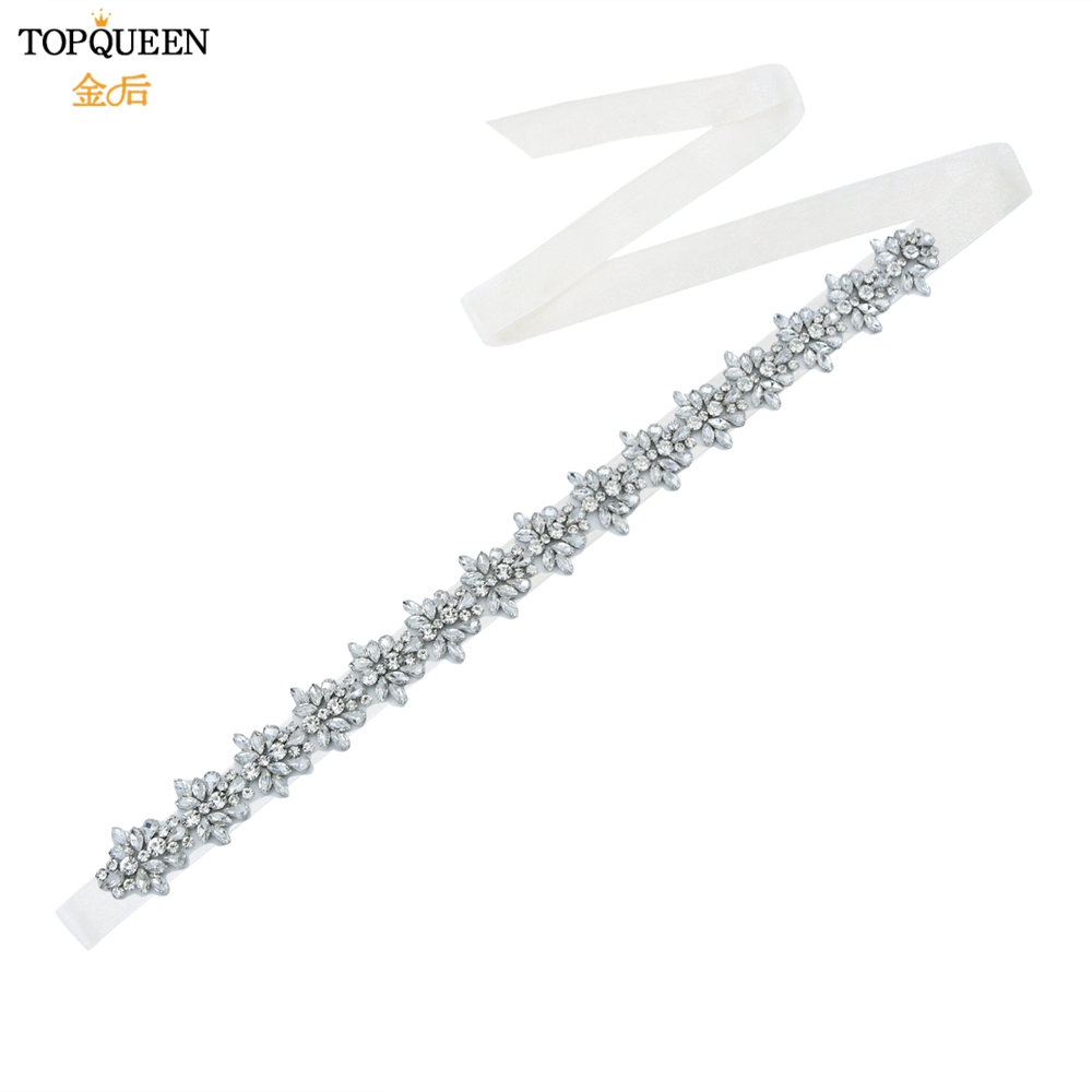 Topqueen s269 faixas de cristal de strass femininas dama de honra festa à noite cinto vestidos de noiva acessórios cintura cintos nupciais: Organza ivory