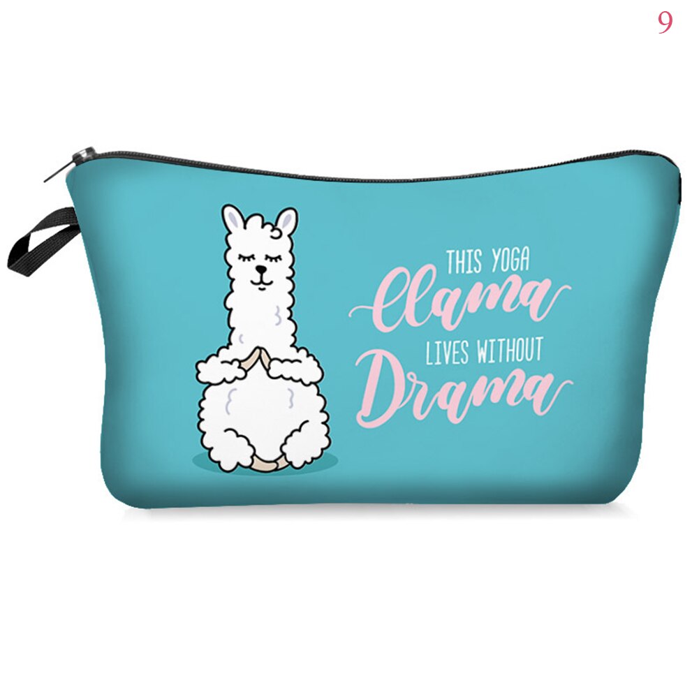 Saco cosmético à prova dwaterproof água impressão folha de alpaca saco de toalete para viagens organizador maquiagem beleza bolsa feminina zíper bolsa: 9
