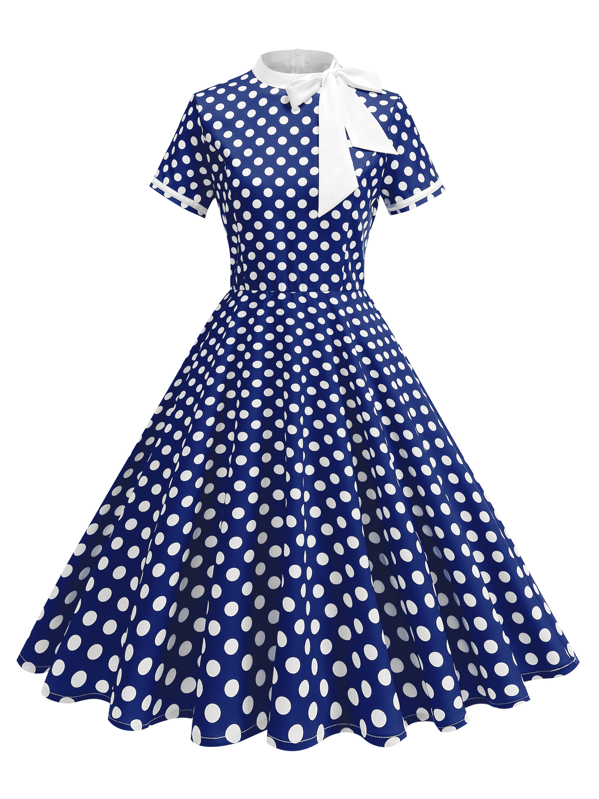 Tonval 1950s vintage fest fødselsdagskjole sommertøj til kvinder sløjfe hals polkaprikket print midi swingkjoler: Xxl / Blå
