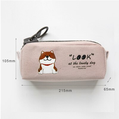 coloré grande capacité porte-crayon Kawaii dessin animé stylo sac boîte mignon toile crayon école papeterie fournitures 050022: Beige