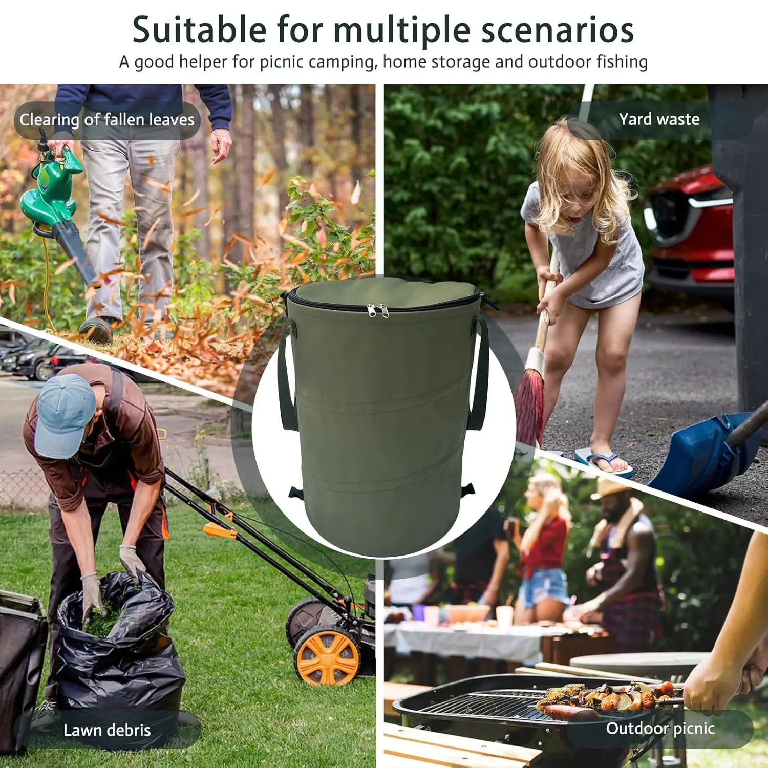 Opvouwbare Camping Prullenbak Pop-up Ronde Opslag Emmer Canvas Recycling Prullenbak Outdoor Vuilnis Tuin Code Vuilniszak met Deksel
