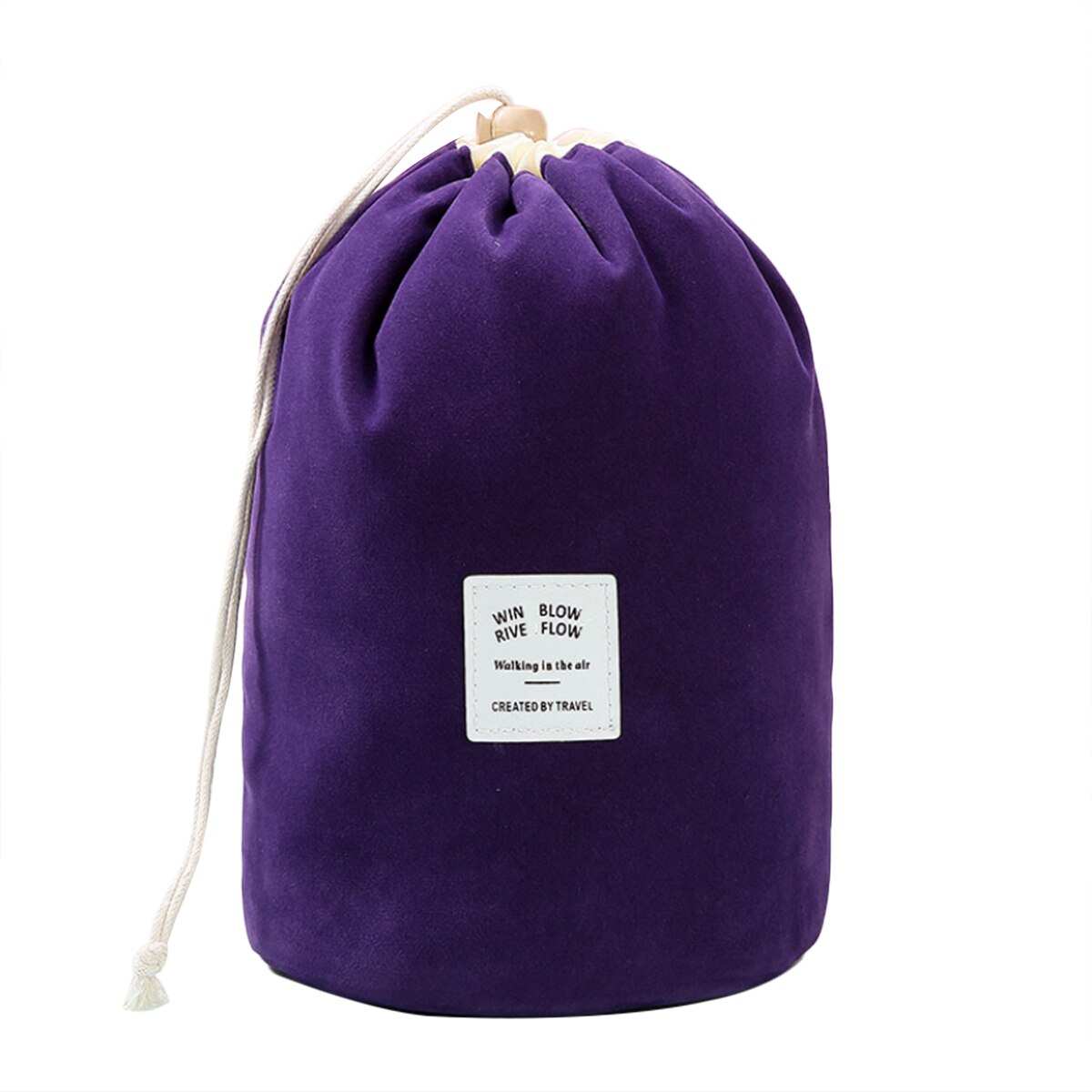 Flannel Cylinder Drawstring Storage Bag Large Capacity Convenient Travel Cosmetics Storage Bag: Purple 