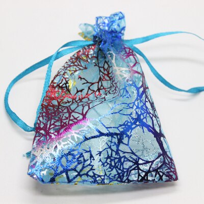 100 stks/partij Organza Tassen Wit Coralline Custom Sieraden Thee Verpakking Zakken Organza Tassen: blue