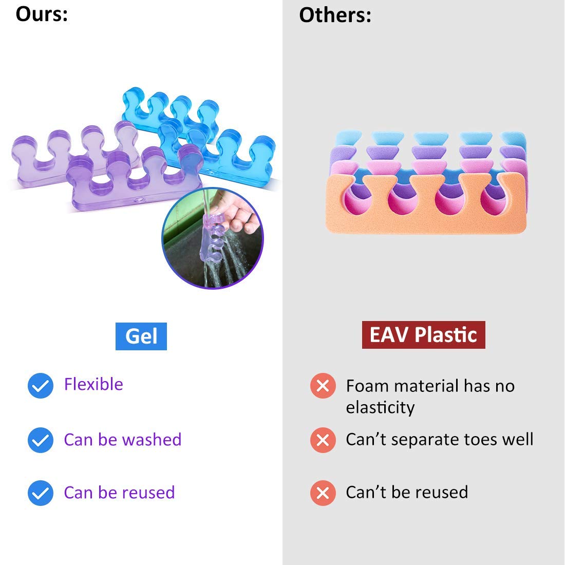 Separador de dedos de silicona suave, 2 uds., (1 par), 5 colores, espaciadores flexibles para dedos de los pies para esmalte de uñas, herramientas de pedicura