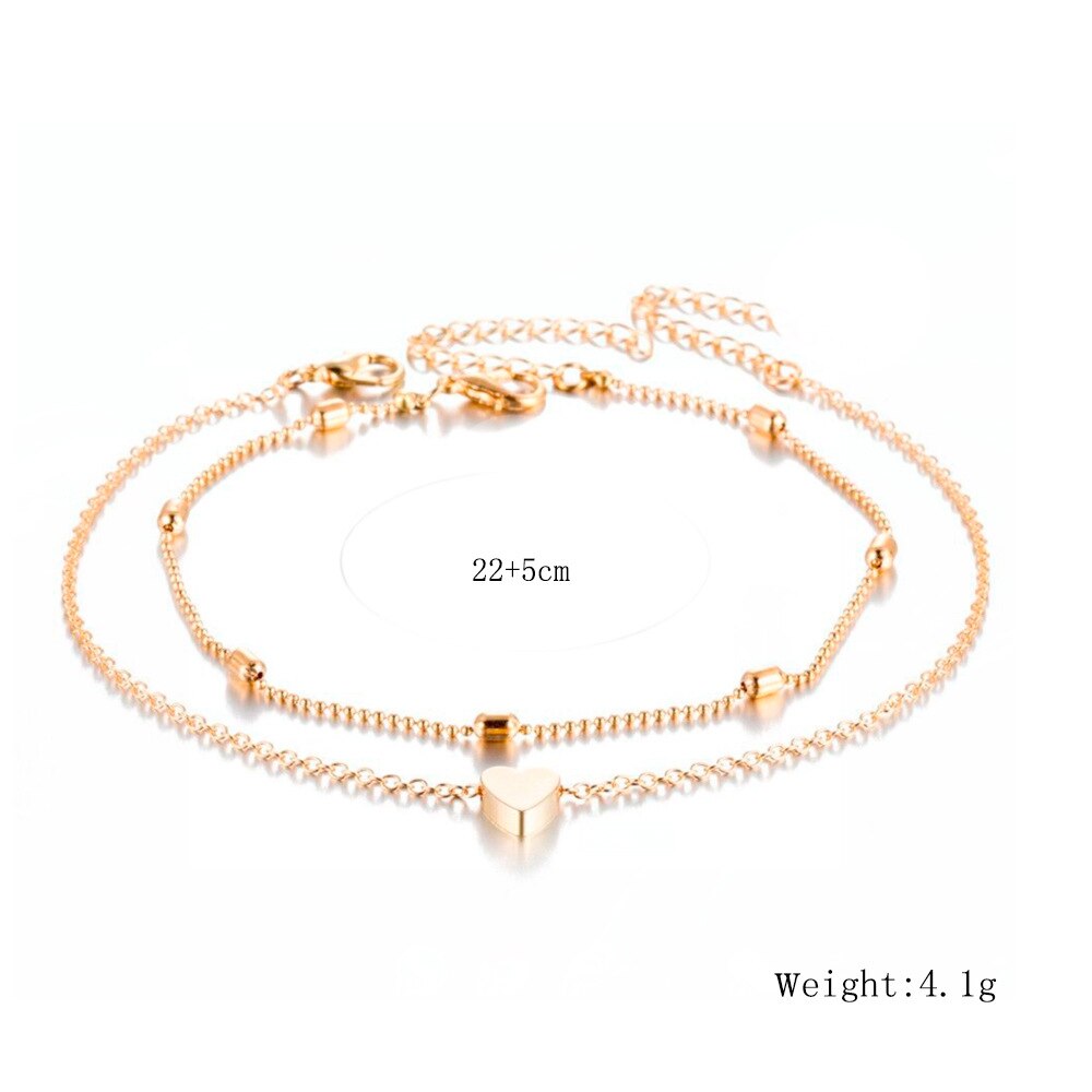 Women Layered Heart Anklet Bracelets Summer Beach Anklets On Foot Ankle Leg Chain Jewerly AM6002